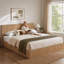 King Wooden Lift‑Up Storage Bed Frame, Corrugated Curved Headboard, Hydraulic Underbed Storage, No Box Spring Needed, Oak-1301504242-1301504245