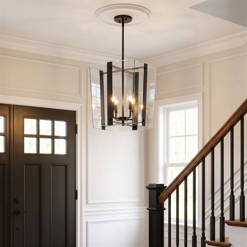 4-light Transitional Glass Pendant Light Adjustable Height