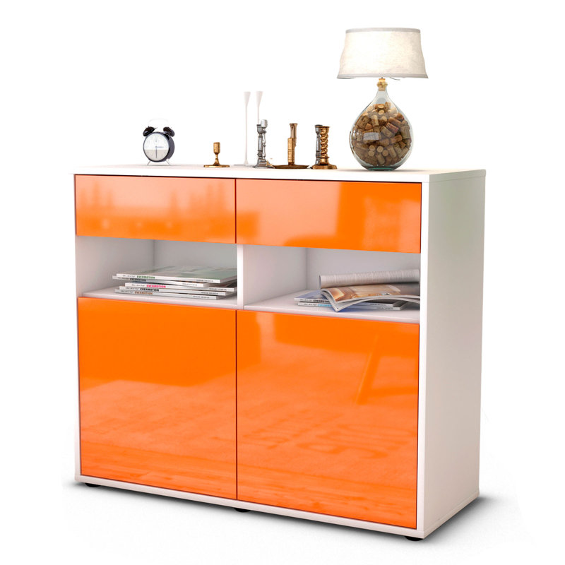 Portola 92cm Sideboard, White/High-gloss orange