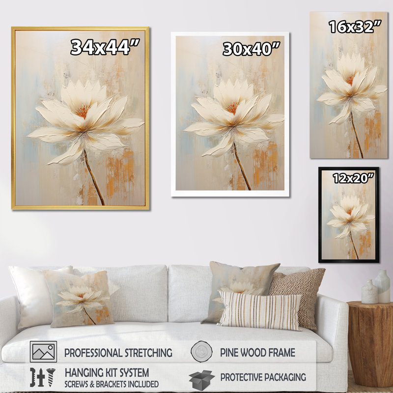 «Beige Simplicity In Petals» sur impression sur toile, H 32 po x l 16 po x P 1 po, Cadre simple noir