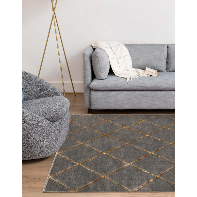 Contemporary Etowah Gray and Gold Color, Rectangle 2' x 3'1"