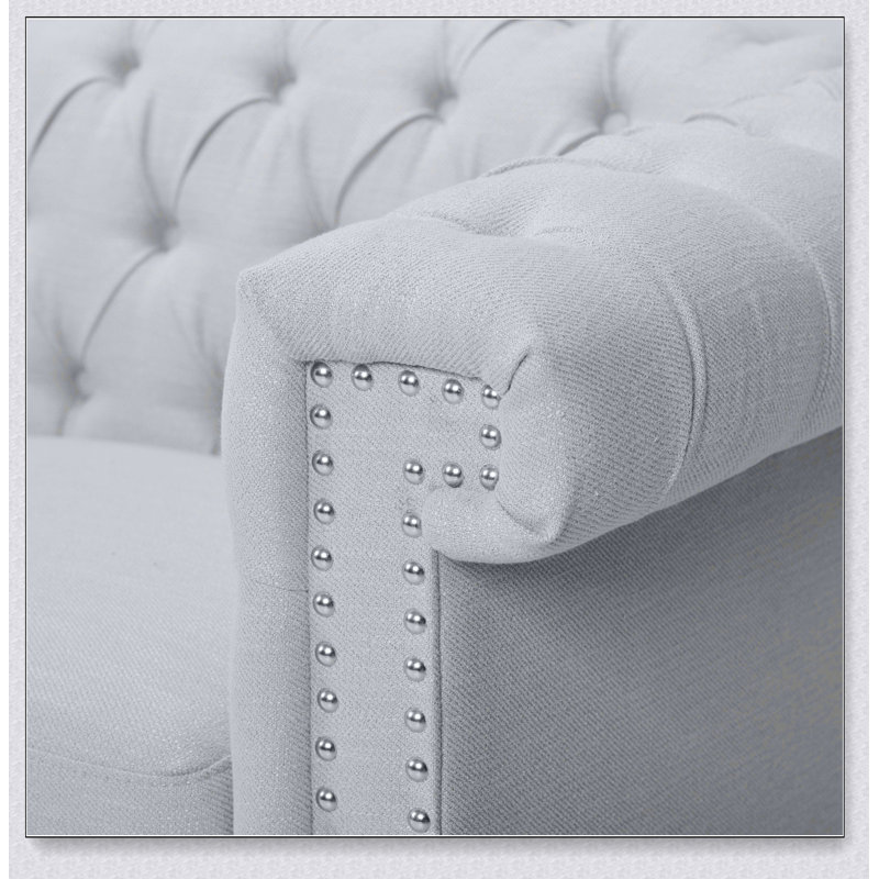 Canapé Chesterfield Sione, Tissu gris pâle