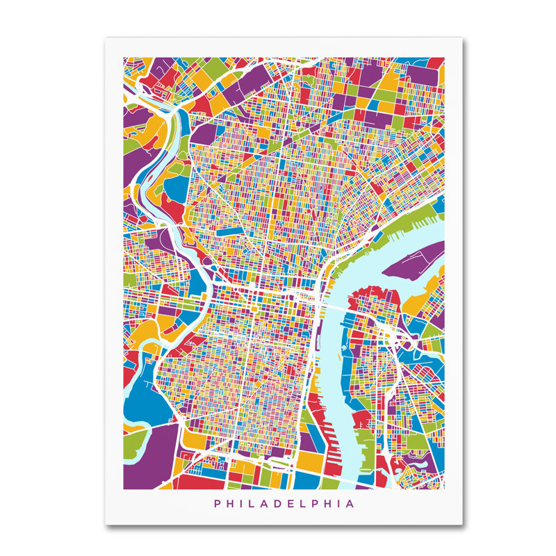« philadelphia pennsylvanie street map », impression sur toile tendue, H 47 po x l 35 po x P 2 po