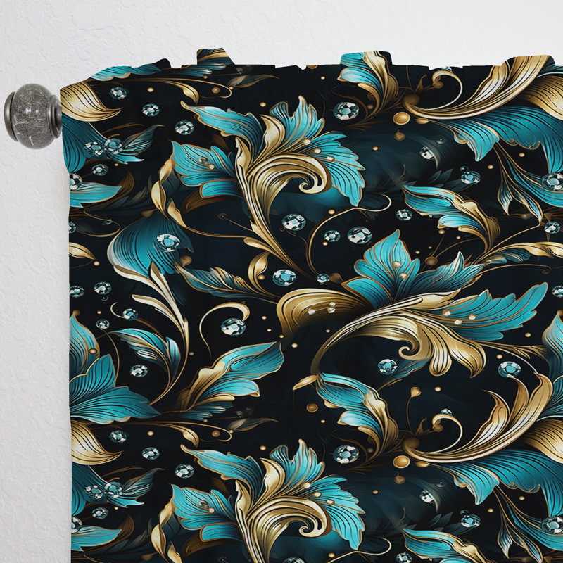 Gold And Green Luxury Damask Pattern III - Glam Velvet Curtain - Room Darkening - 1 Panel, 52" W x 108" L