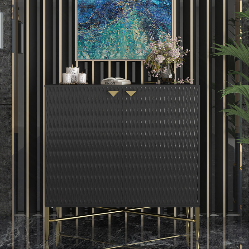 Modern Wood Freestanding 2-Door Storage Accent Cabinet, Black