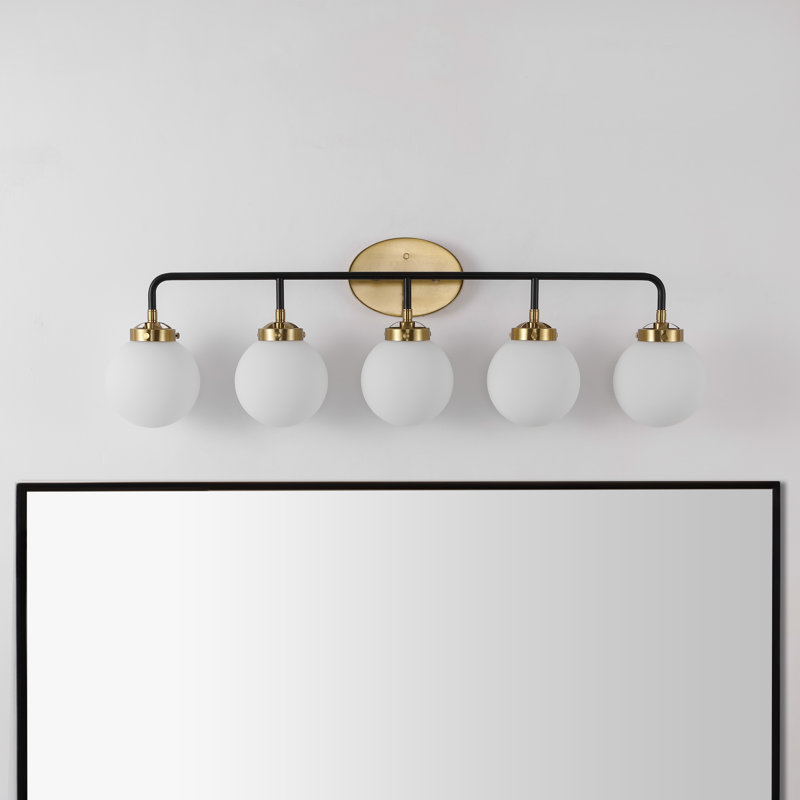 Claudio Contemporary Transitional Iron/Glass LED Vanity Light, Brass Gold/Black, White, 5