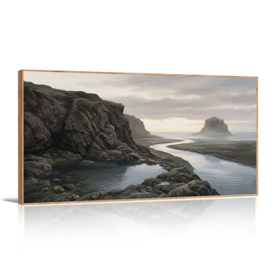 Misty Rocky Coastline and River Stream Canvas Wall Art
