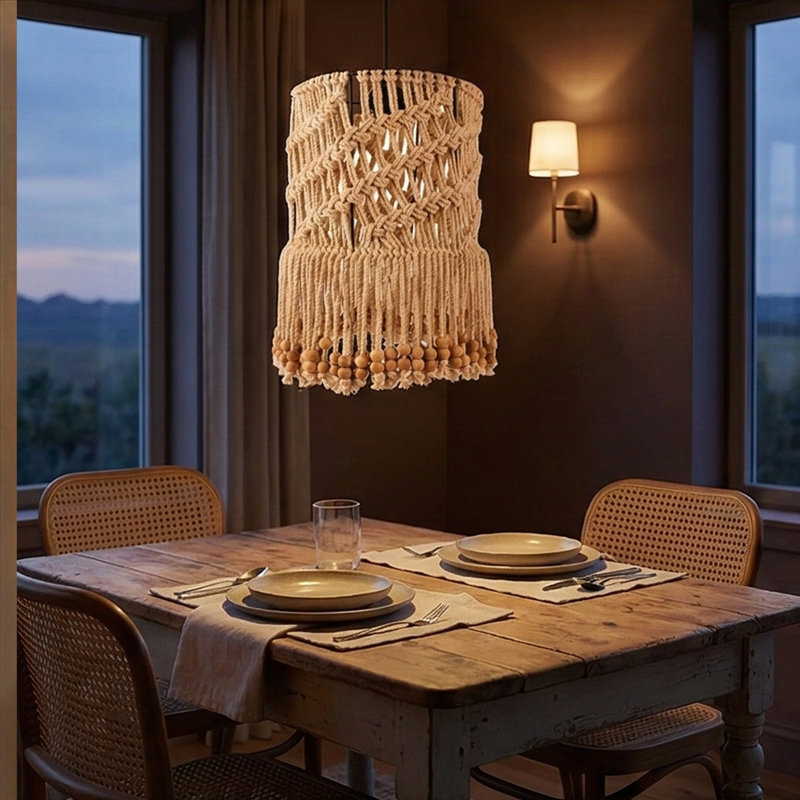 Luminaire suspendu ajustable en macramé Artisan