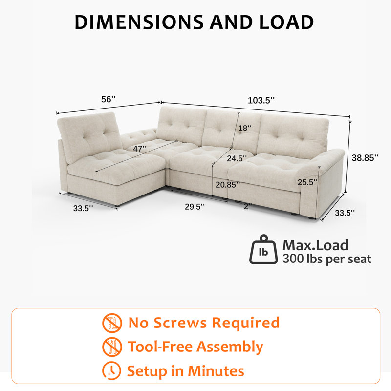 Canapé modulaire 103,5 po Cloud, Chenille beige
