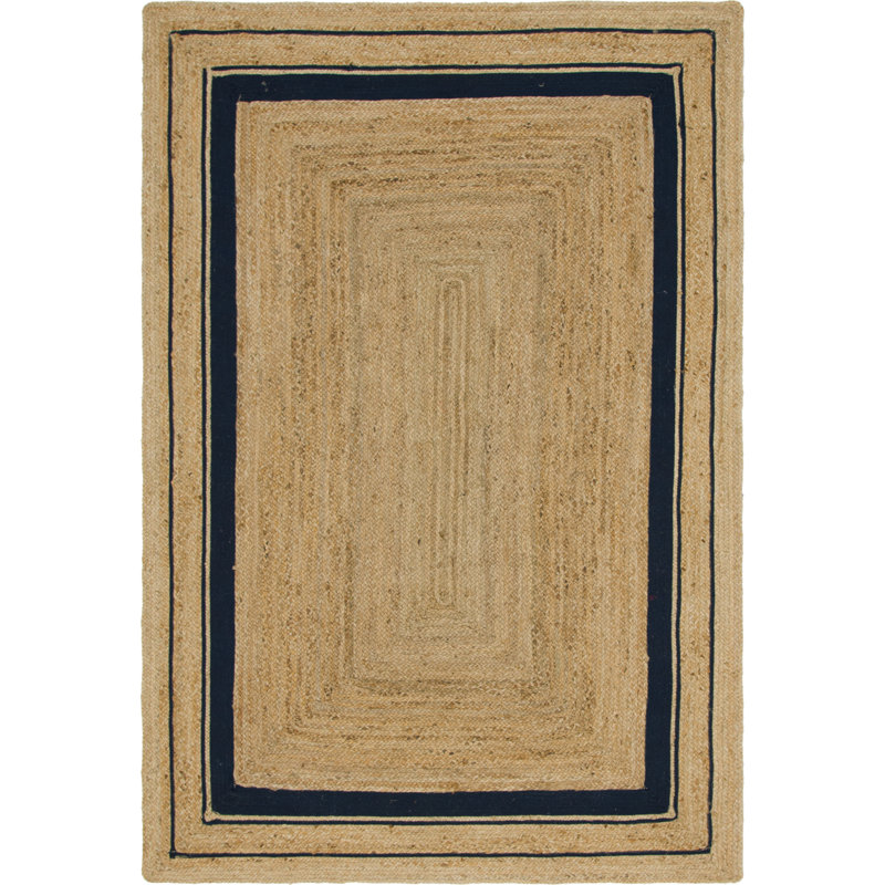 Lenard Indoor Rug, Rectangle 6'1" x 9', Natural/Navy Blue