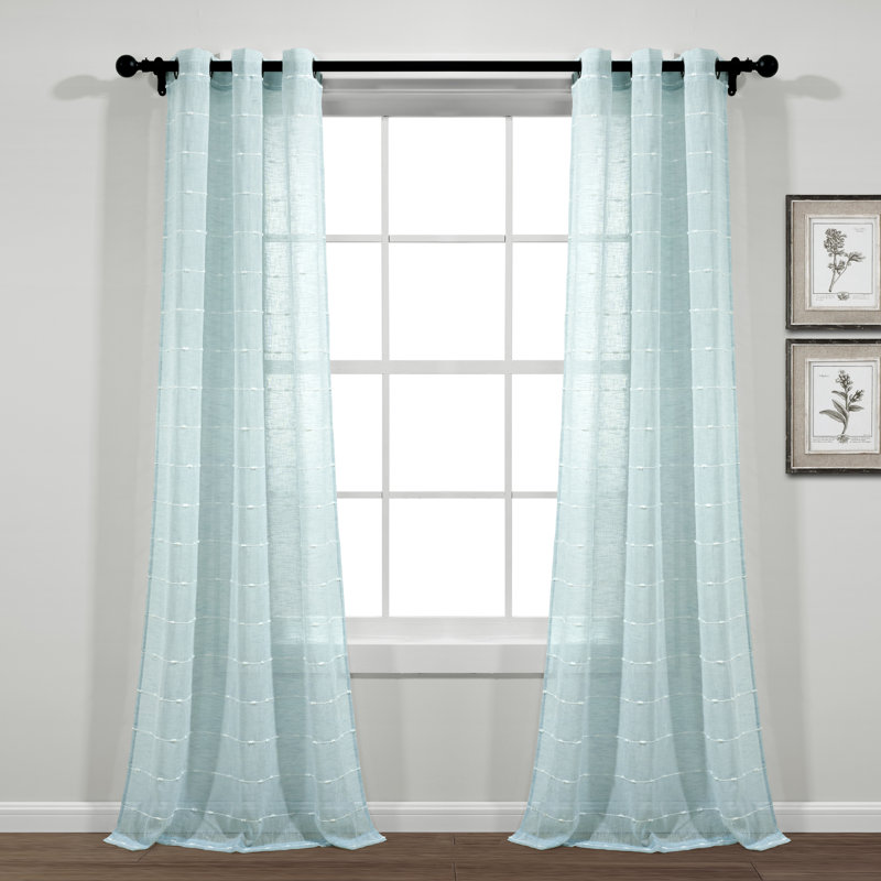 Blue Sheer Polyester Grommet Window Curtain Panels, Set of 2