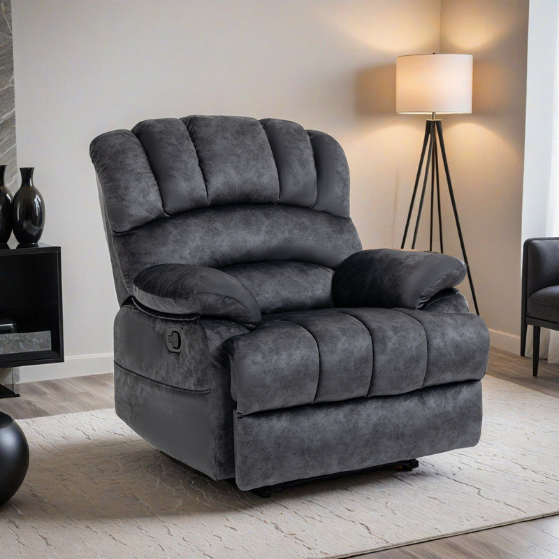 Fauteuil inclinable manuel surdimensionné - Chaise longue en tissu moelleux pour le salon, conception confortable à dossier à tirette