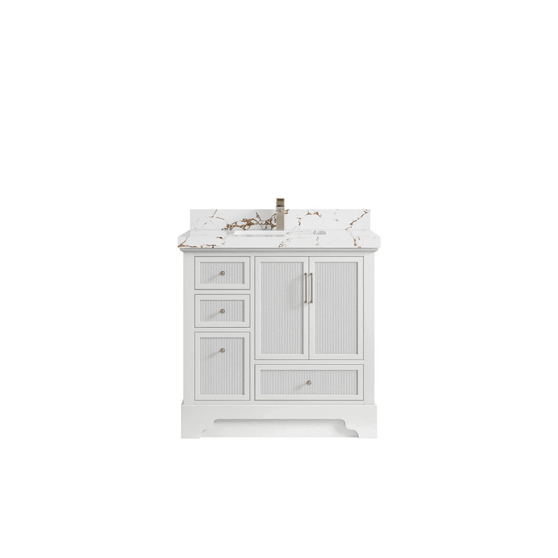 Meuble-lavabo simple 36 po avec plateau Alys, Doré Viola
