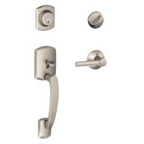 Greenwich Handleset With Single Cylinder Deadbolt And Broadway Door Lever And Rosette