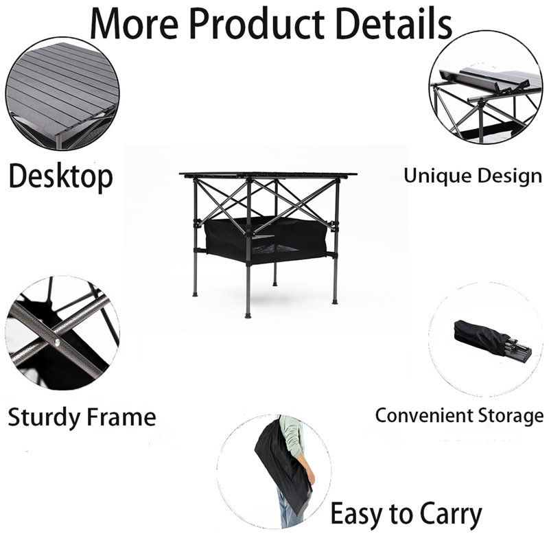 Table de pique-nique portable et pliable, H 27,56 po x L 27,56 po x P 27,56 po