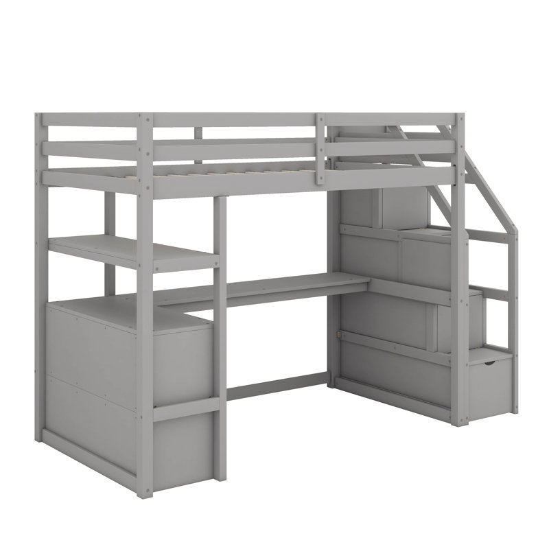 Loft Bed With Integrated Desk And Shelving Units, Gray
