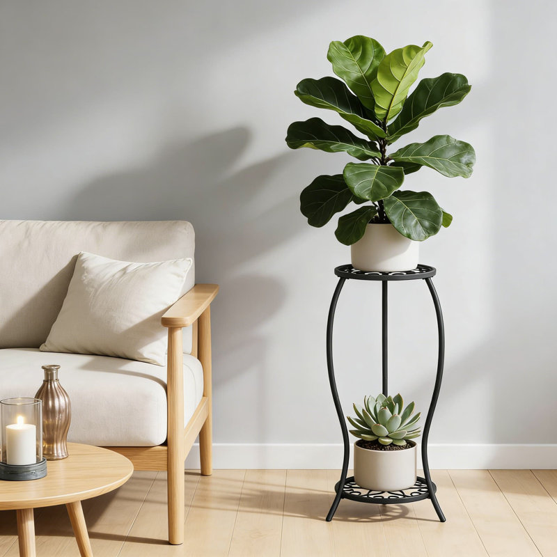 Support pour plante en métal à 2 niveaux pour l'intérieur et l'extérieur