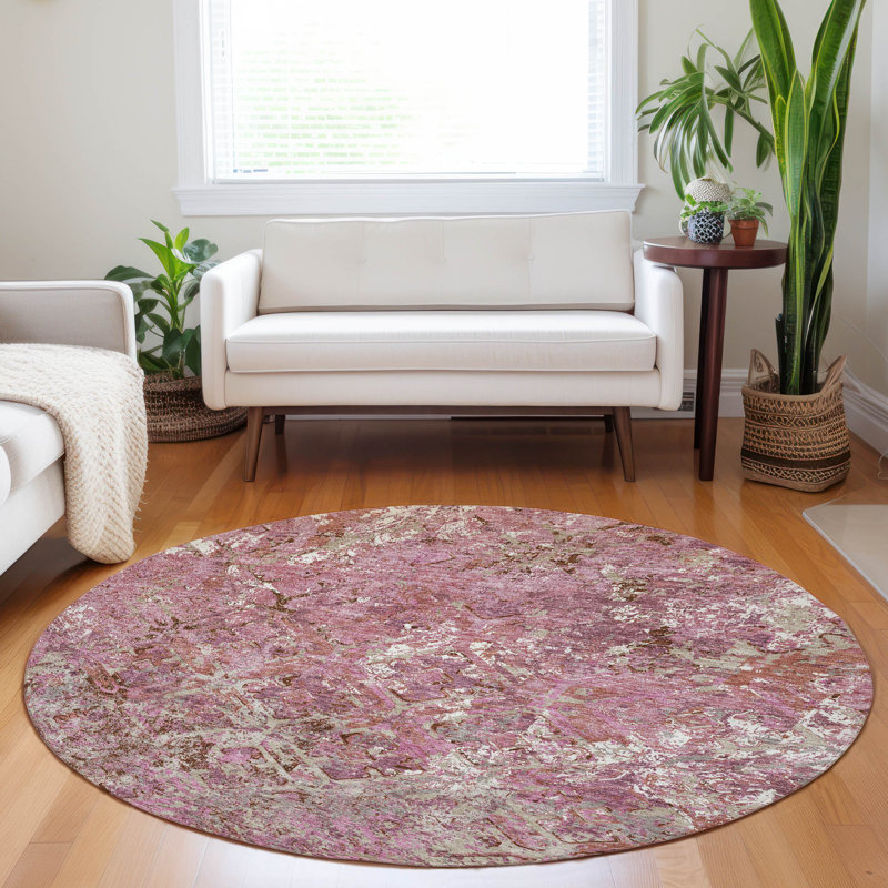 Premium Machine Washable Prisco Pink Rug, Round 8'