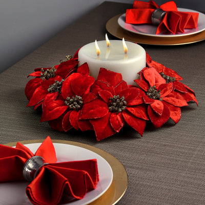 Velvet Glitter Poinsettia Wreath