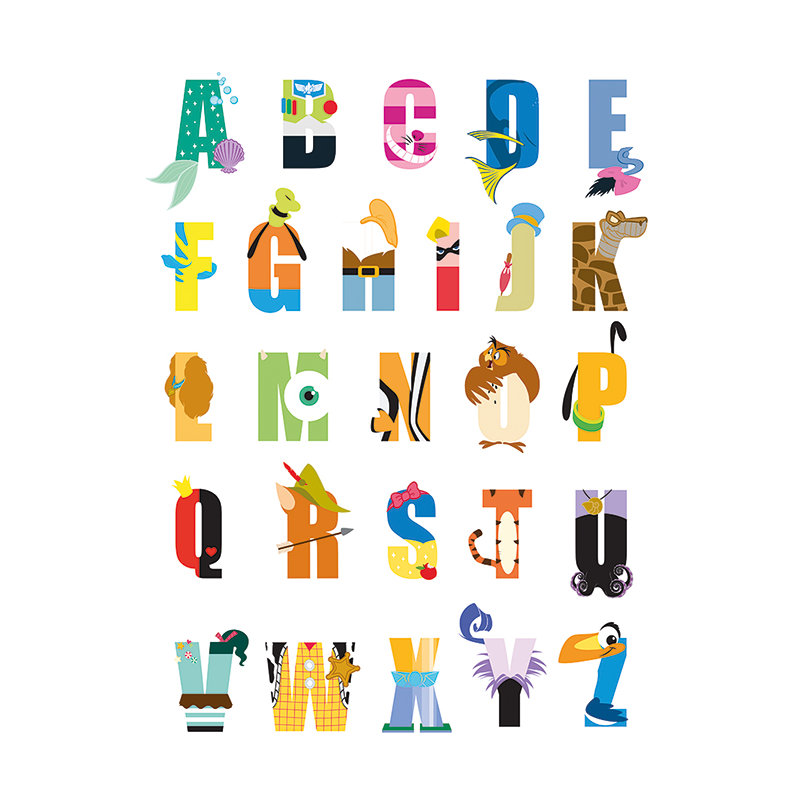 Disney Alphabet Textual Art on Canvas, 50cm H x 40cm W x 3.8cm D