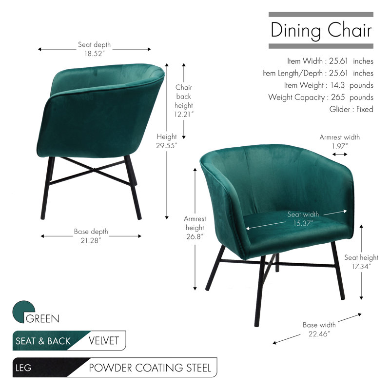 Daevin 17.34'' H Velvet Upholstered Armchair, Green