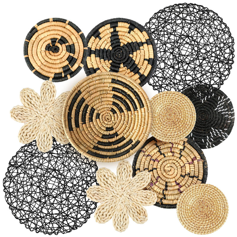 11 pièces Boho décoration murale panier panier décoratif tissé Bulrush Art déco ronde maison de campagne paniers suspendus pour la cuisine Rustic Home Summer Decorations, multi tailles (frais)