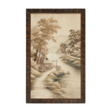 Antique Japanese Tapestry With Scenic Landscape Design - Rug & Kilim