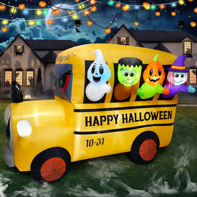 8.1FT Length Halloween Inflatable Ghost Frankenstein Pumpkin Monster Witch Bus Decoration, Halloween Blow up Car Inflatable Built-in 9 LEDs for Halloween Inflatables Outdoor Decoration