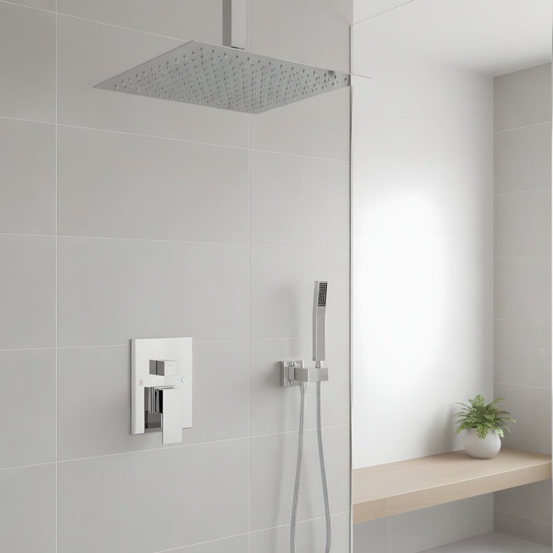 Ensemble de système de douche carré de 10 pouces avec pomme de douche à main, Chrome chrome