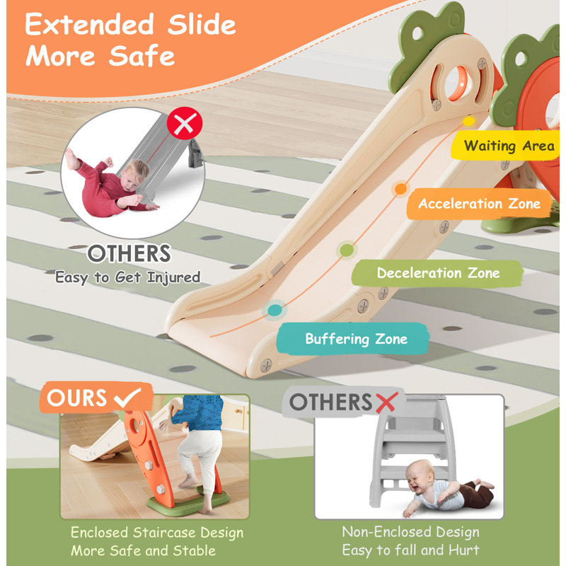 Carrot Theme Foldable Toddler Slide with Basketball Hoop