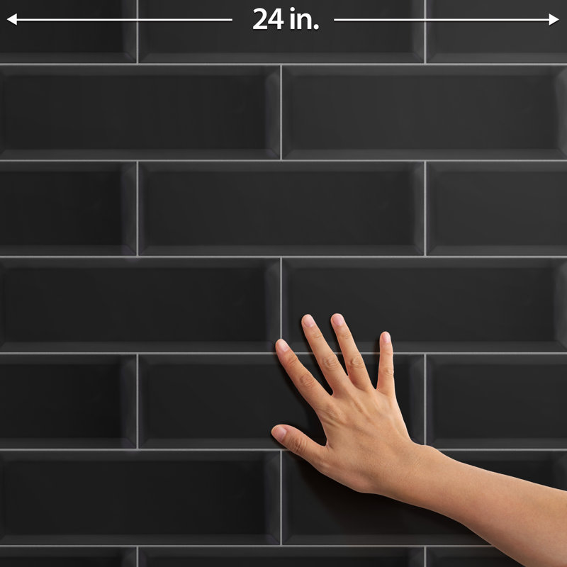 Santorini Loft 4" x 12" Beveled Ceramic Subway Tile, Loft Nero