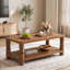 Table basse en bois massif de 119 cm avec rangement, table centrale de style campagnard avec pieds tournés