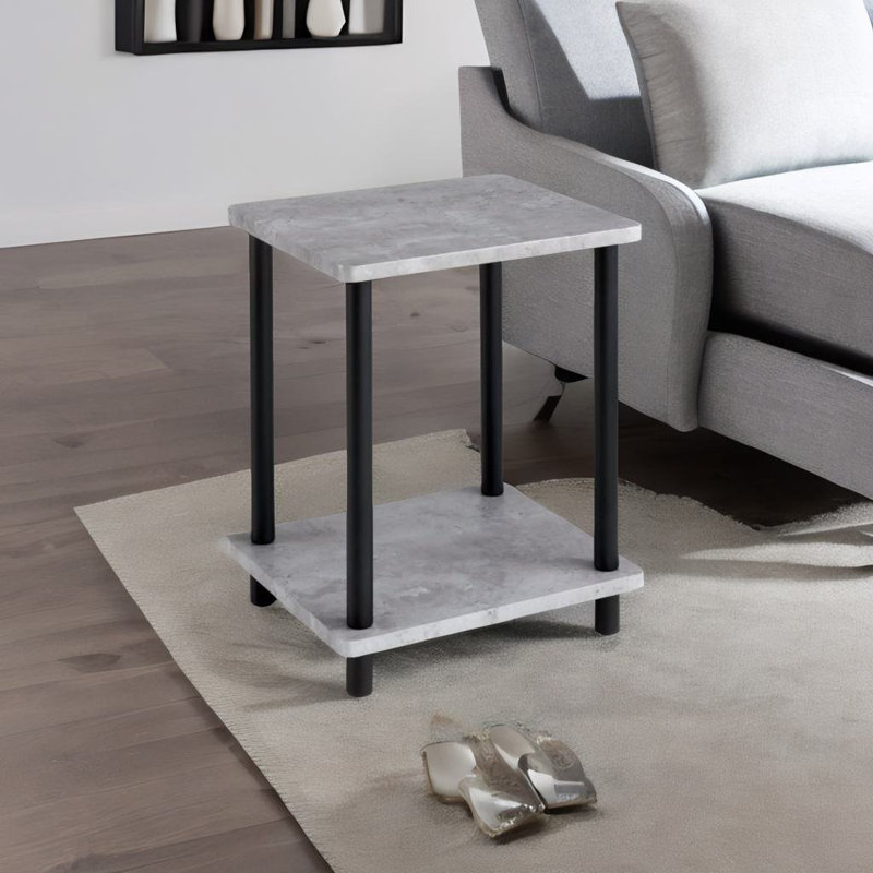 Abdulwahab 2 Tier Side Table with Storage Shelves Living Room Furniture, Grey/Black