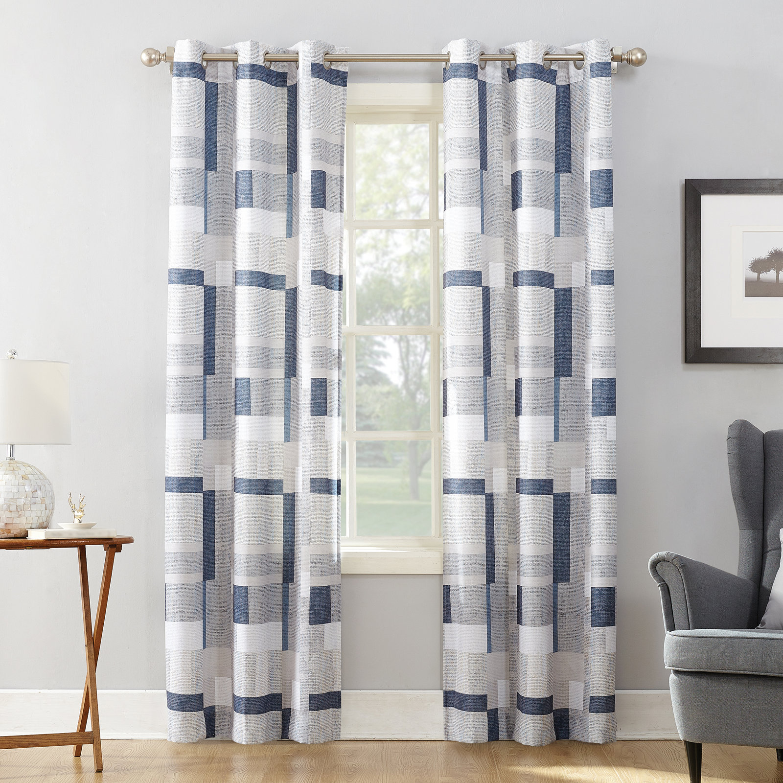Kitson Geometric Semi-Sheer Curtain Panel, 40" W x 95" L
