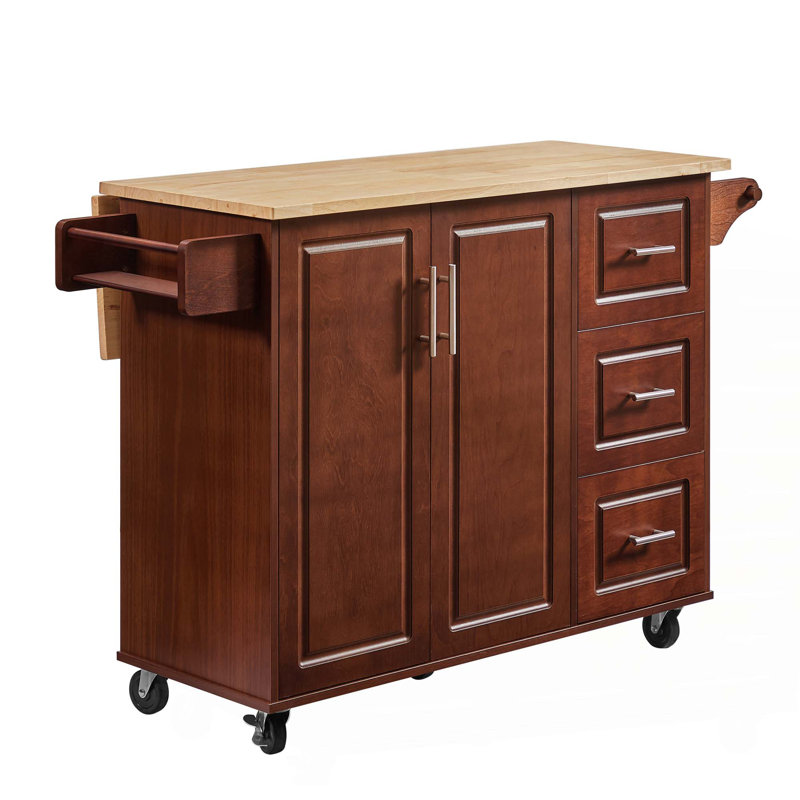Étagère de cuisine portative en bois de 54 po à grande capacité avec 3 tiroirs et support à serviettes pour petits espaces