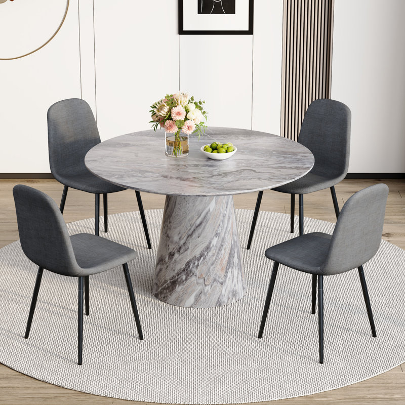 Ensemble de table de salle à manger 45 po avec chaises rembourrées 4/6, 5 pièces: table, 4 chaises, Gris