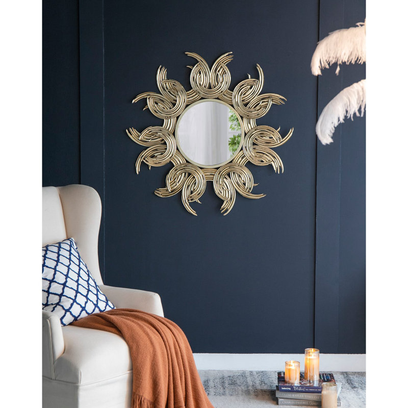 Miroir décoratif en métal 38 "avec finition Sunburst, miroir mural Boho pour entrée de salle de bain