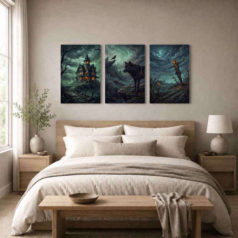 "Haunted House", ensemble de 3 toiles d'Halloween, 18"H x 12"W x 3pcs
