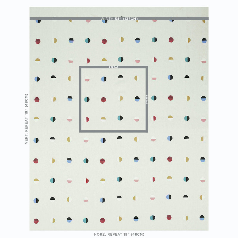 Schumacher x Caroline Z Hurley Joshua Tree Fabric, Multi Moons On Ivory