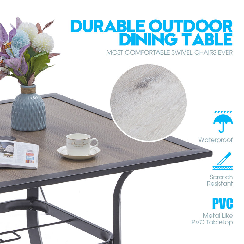 Thomey Square Steel Outdoor Dining Table Umbrella Hole , 37 " W 37 " D, Walnut