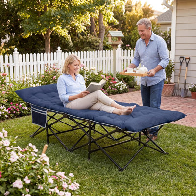 Camping Cot for Adults, 600 Lb Capacity Folding Sleeping Cot,Reinforced Iron Frame, Adjustable Backrest, 22 lbs Lightweight Design, Side Storage Pocket, For Camping,Blue