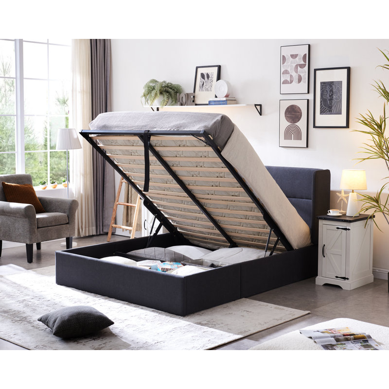 Lit plateforme tapissier avec rangement Gaillarde, Grand, Blanc
