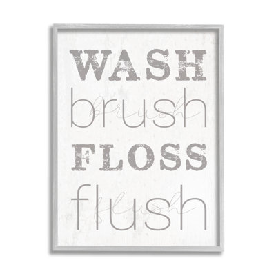 «Wash Brush Floss Flush», gris et blanc, aspect rustique vieilli par Daphne Polselli - impression