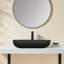22 In. Corner Rectangular Bathroom Sink With Faucet And Pop-Up Drain In Matte Black Glass