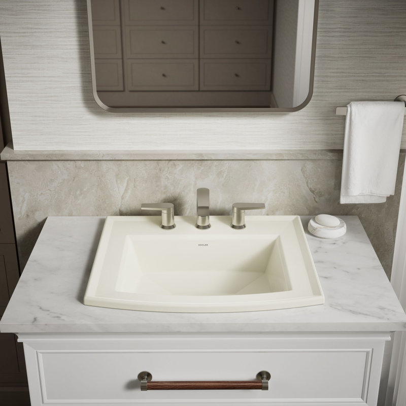 Archer Vitreous China Rectangular Drop-In Bathroom Sink with Overflow, Biscuit, 8'' Centers