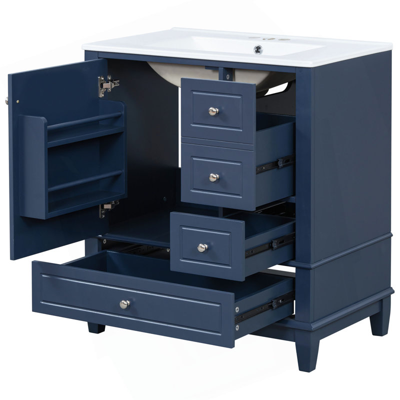 Meuble-lavabo 30 po avec lavabo, une porte avec tablette et trois tiroirs, porte à fermeture en douceur, Blue
