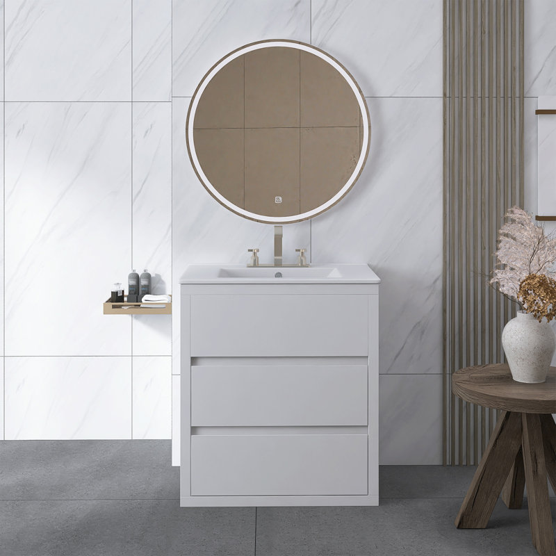 Meuble-lavabo autoportant de 30 po avec lavabo en céramique, Blanc