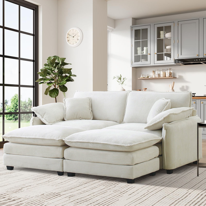 Chaise longue rembourrée Mavyn, Velours côtelé beige