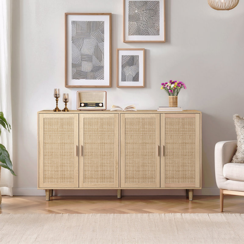 62" 20" Rattan Storage Cabinet - Elegant Functional 4 Door Decorative Cabinet