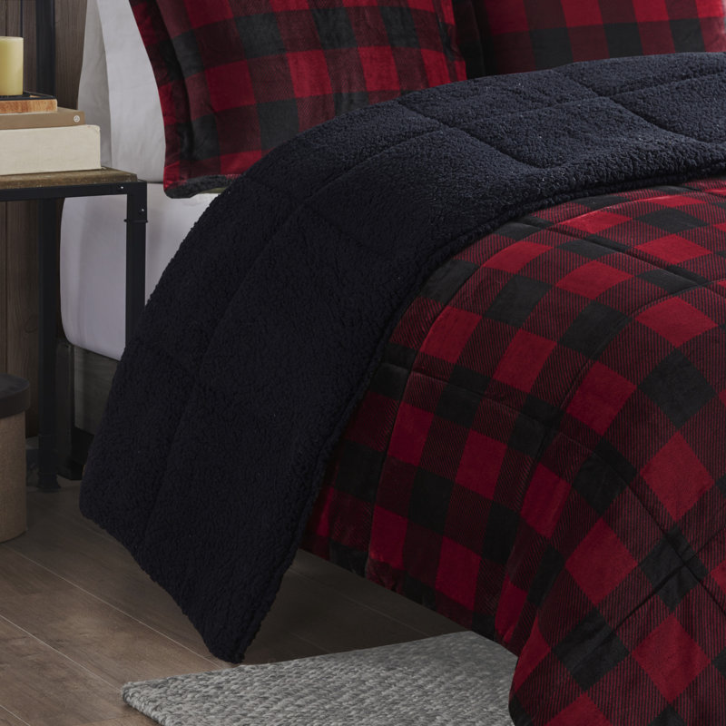 Full Red and Black Buffalo Check Down Alternative Bedspread Set